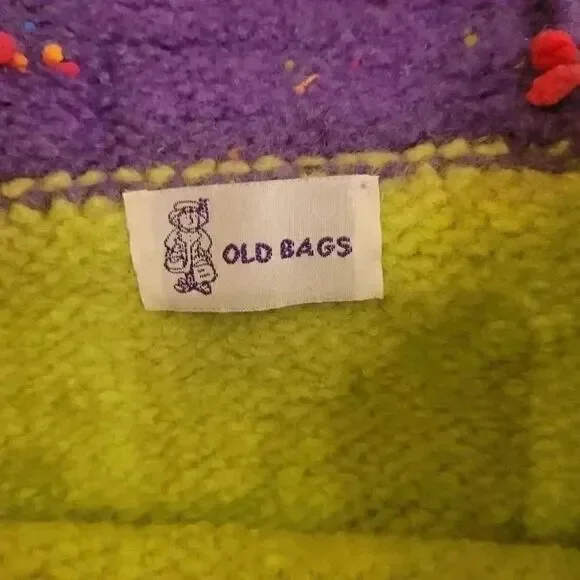 Old Bags Women's Green/Purple Wool Yarn Knit Top Handle Handbag EUC - Picture 3 of 9